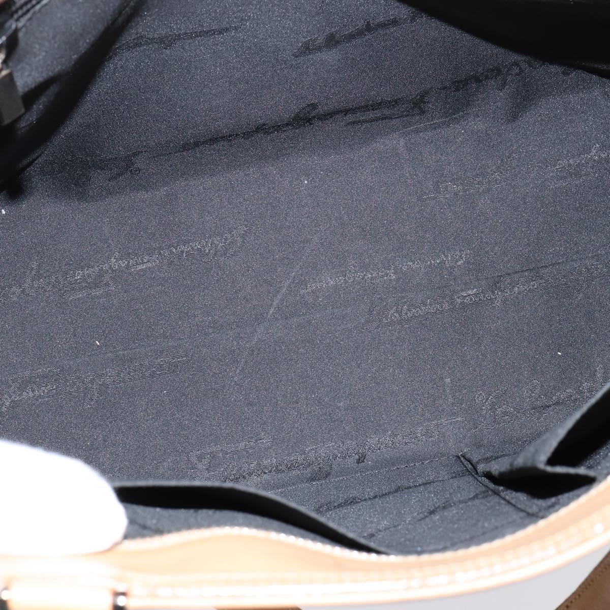 Salvatore Ferragamo Gancini Tote Bag Leather 2way Beige Gold Auth 150401