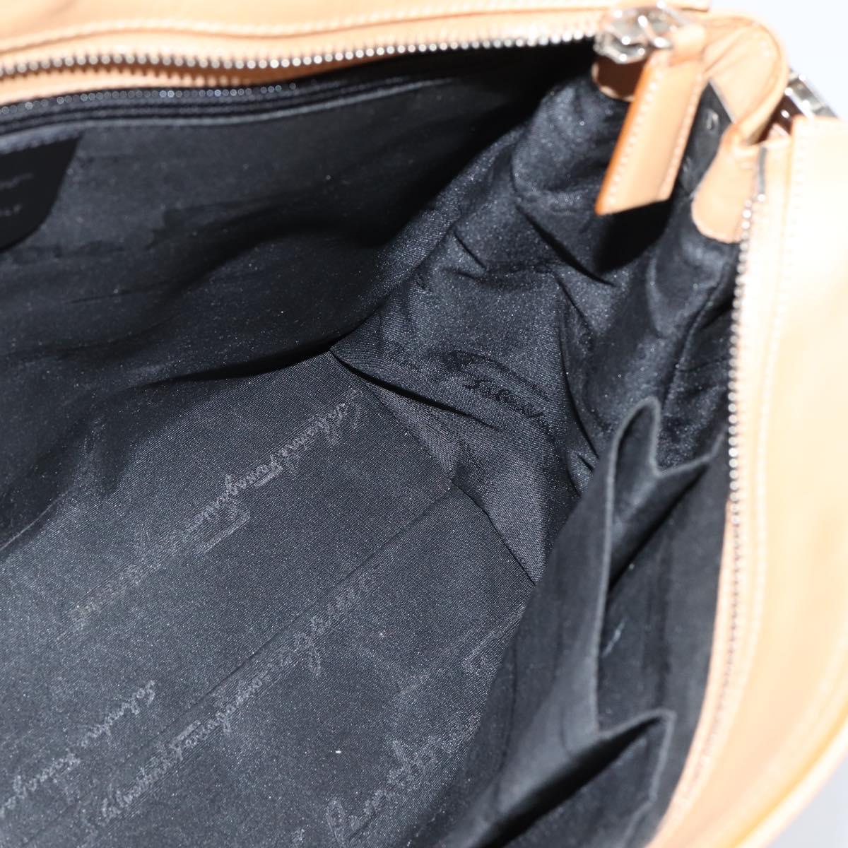 Salvatore Ferragamo Gancini Tote Bag Leather 2way Beige Gold Auth 150401