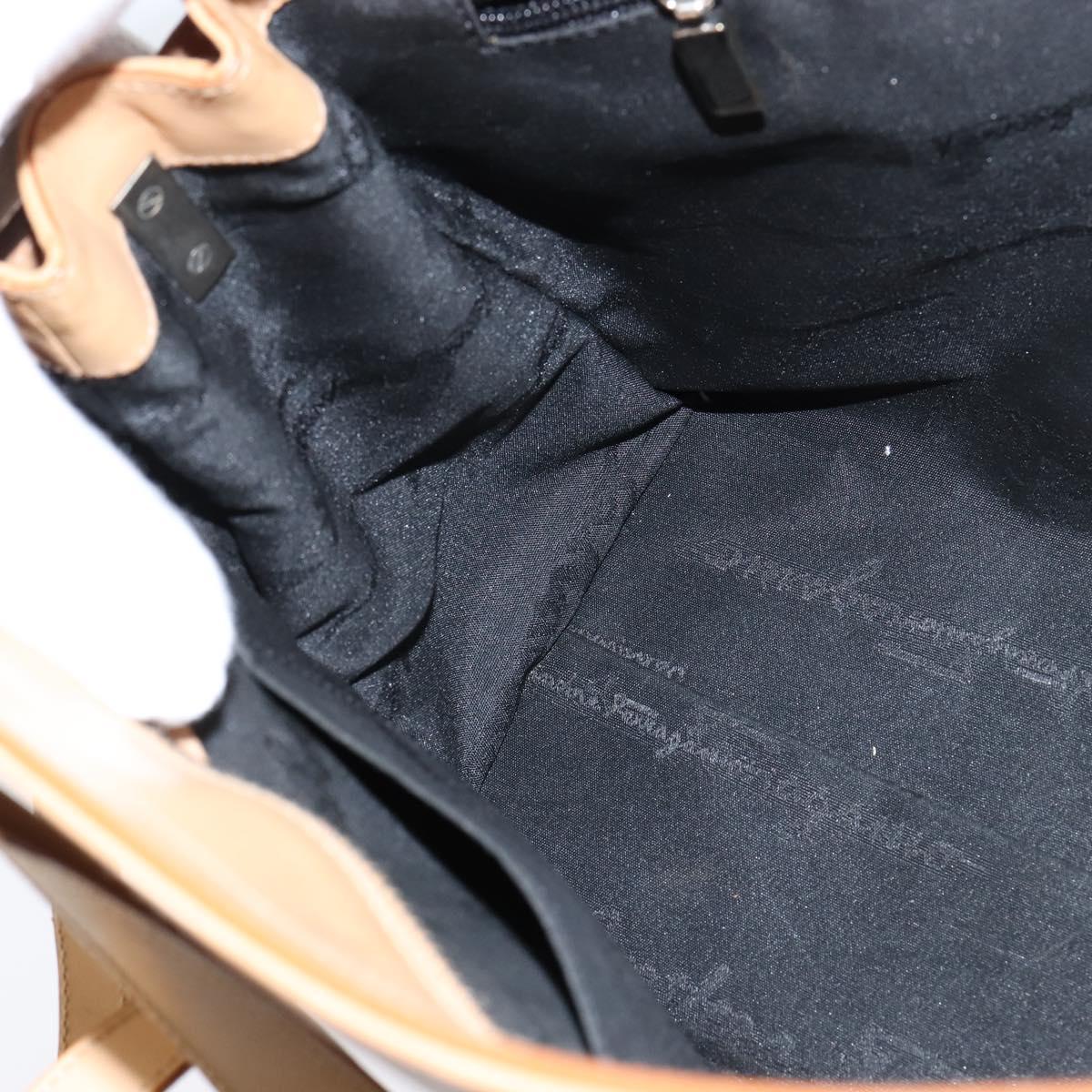 Salvatore Ferragamo Gancini Tote Bag Leather 2way Beige Gold Auth 150401