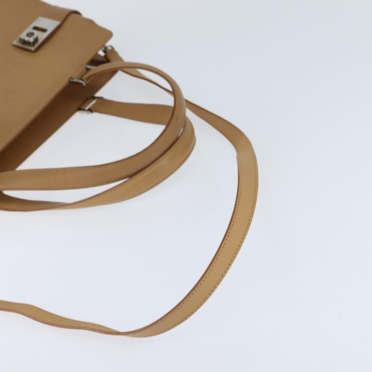 Salvatore Ferragamo Gancini Tote Bag Leather 2way Beige Gold Auth 150401