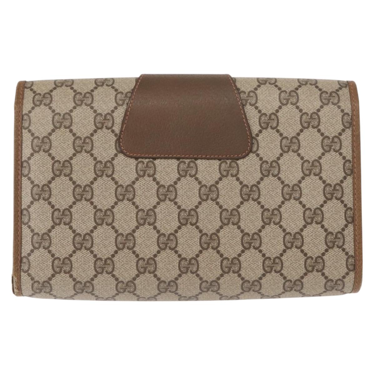 GUCCI GG Supreme Web Sherry Line Clutch Bag PVC Beige Gold 89 01 030 Auth 150407