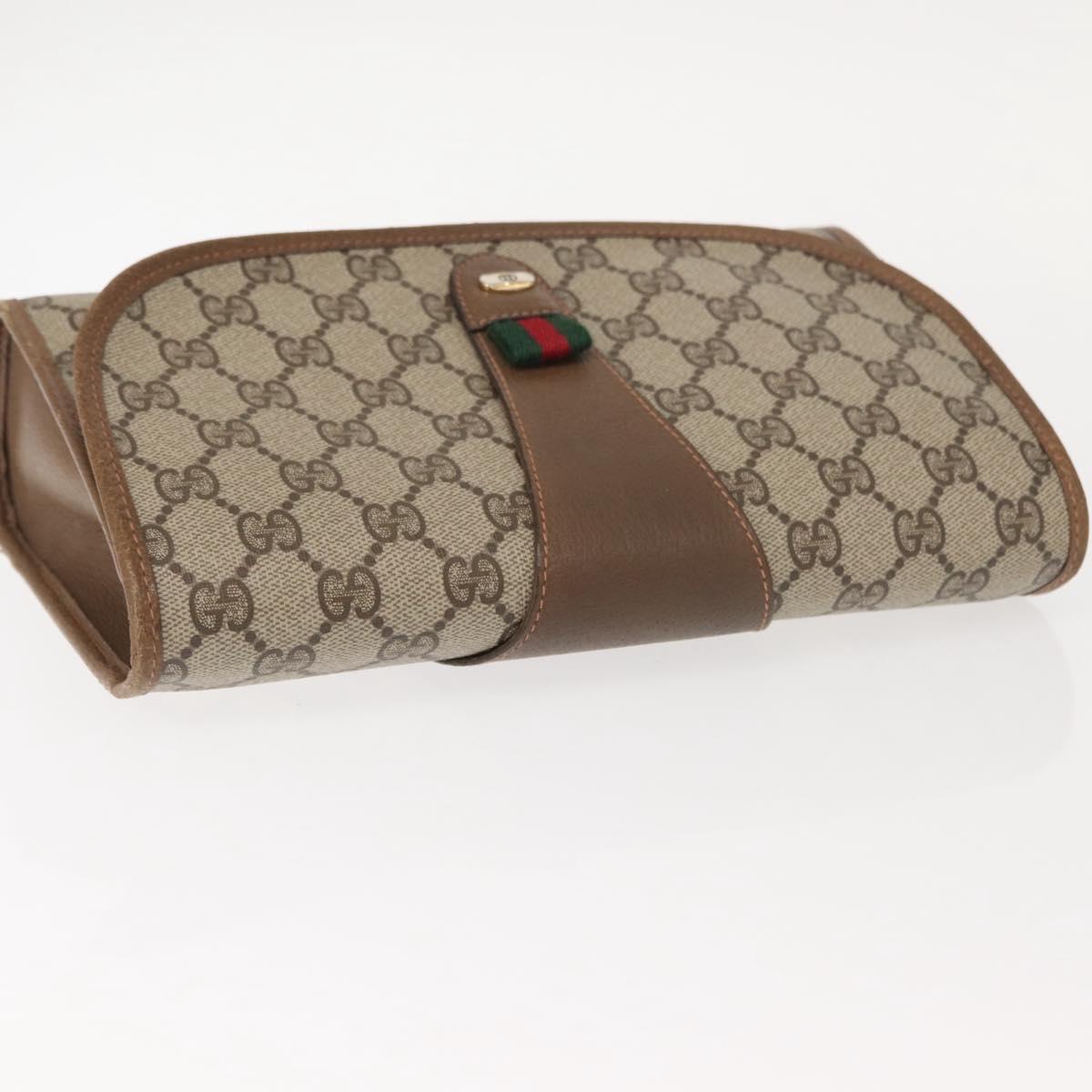 GUCCI GG Supreme Web Sherry Line Clutch Bag PVC Beige Gold 89 01 030 Auth 150407