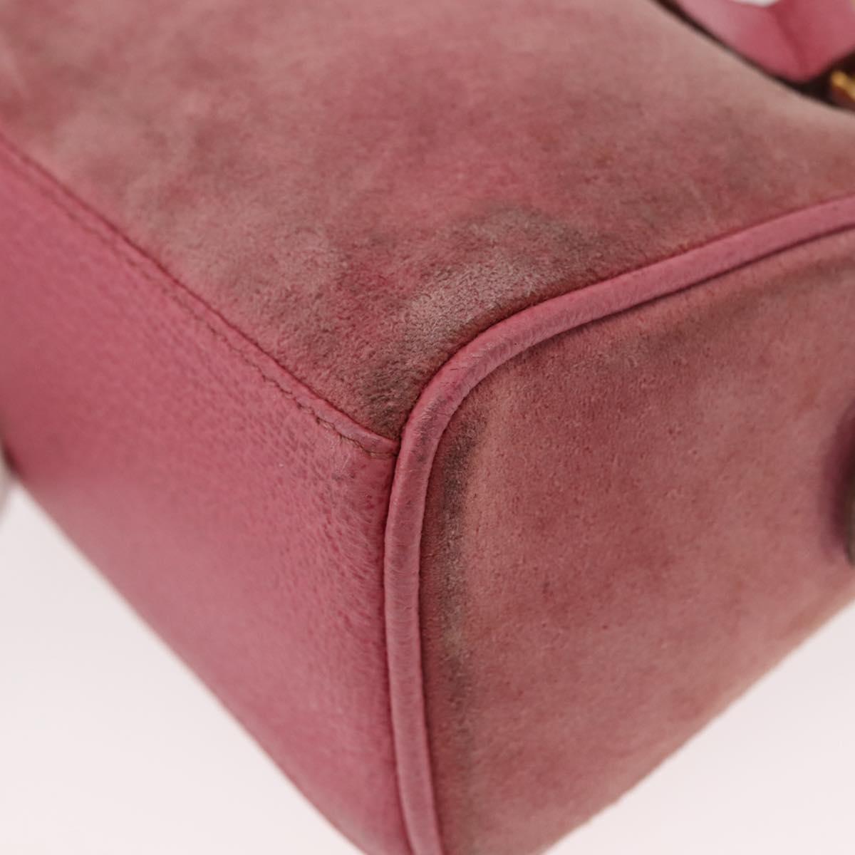 GUCCI Bamboo Mini Boston Bag Suede Pink Gold 007 122 0232 Auth 150408