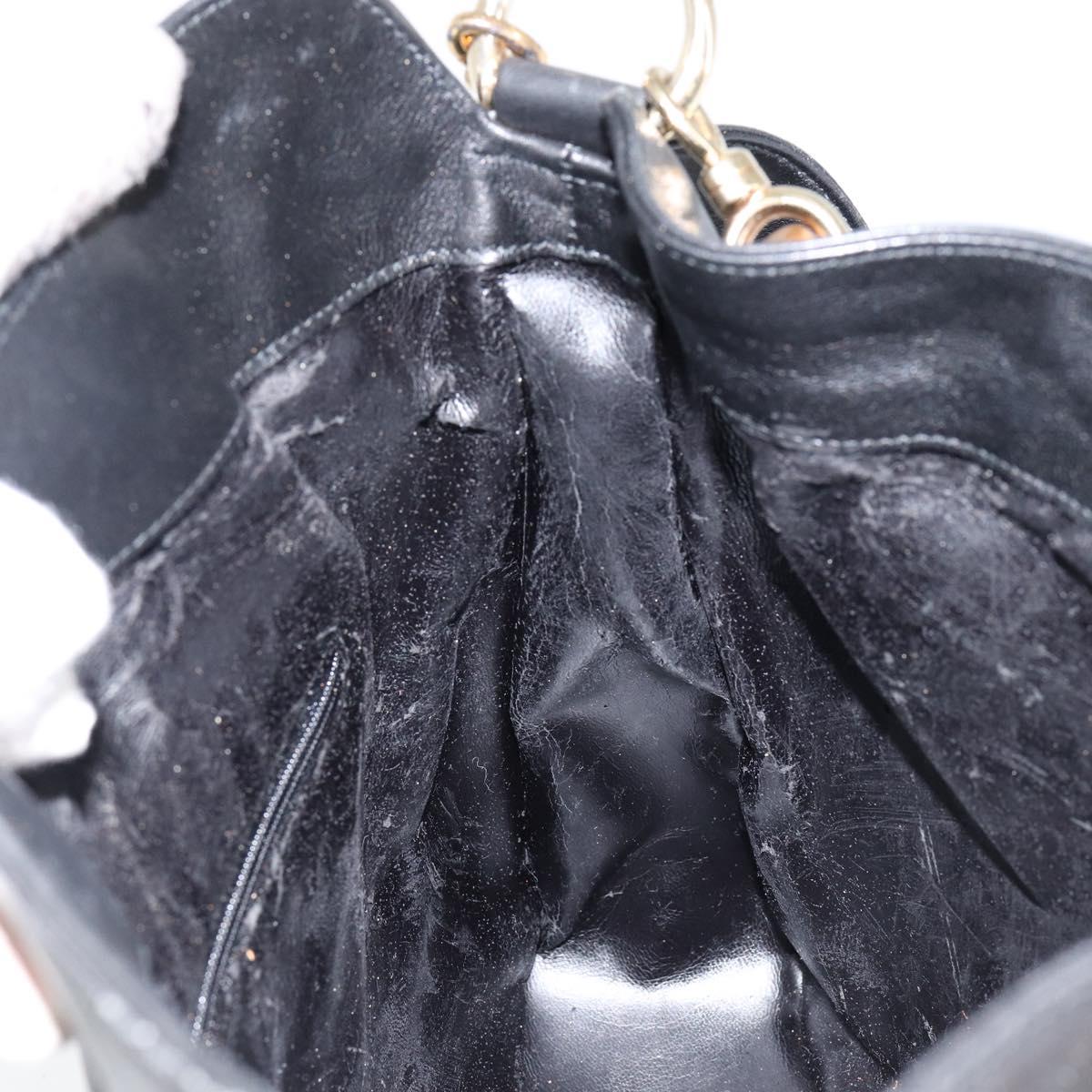 GUCCI Bamboo Shoulder Bag Leather Black Gold 001 3166 Auth 150409