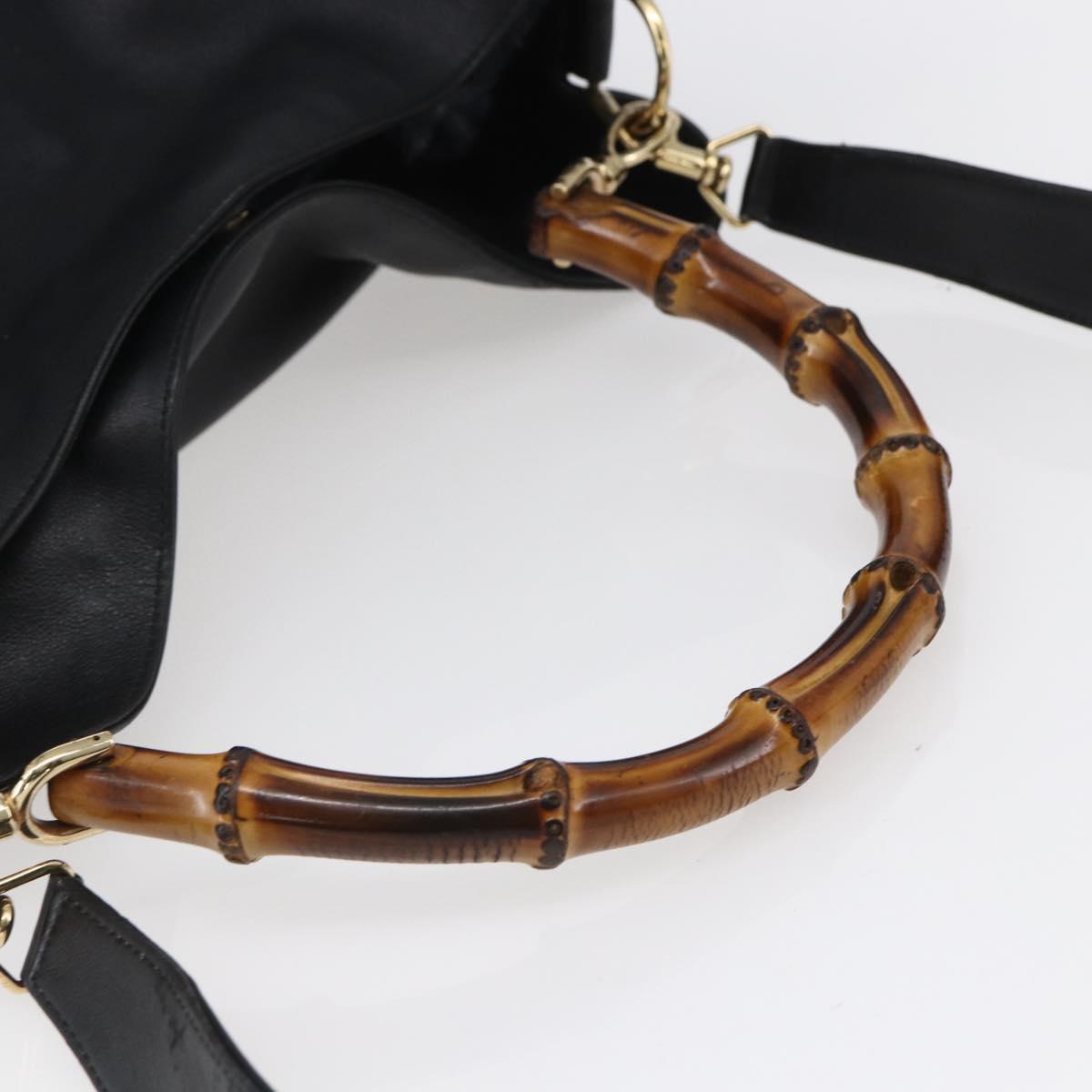 GUCCI Bamboo Shoulder Bag Leather 2way Black Gold 001 1998 1577 Auth 150410