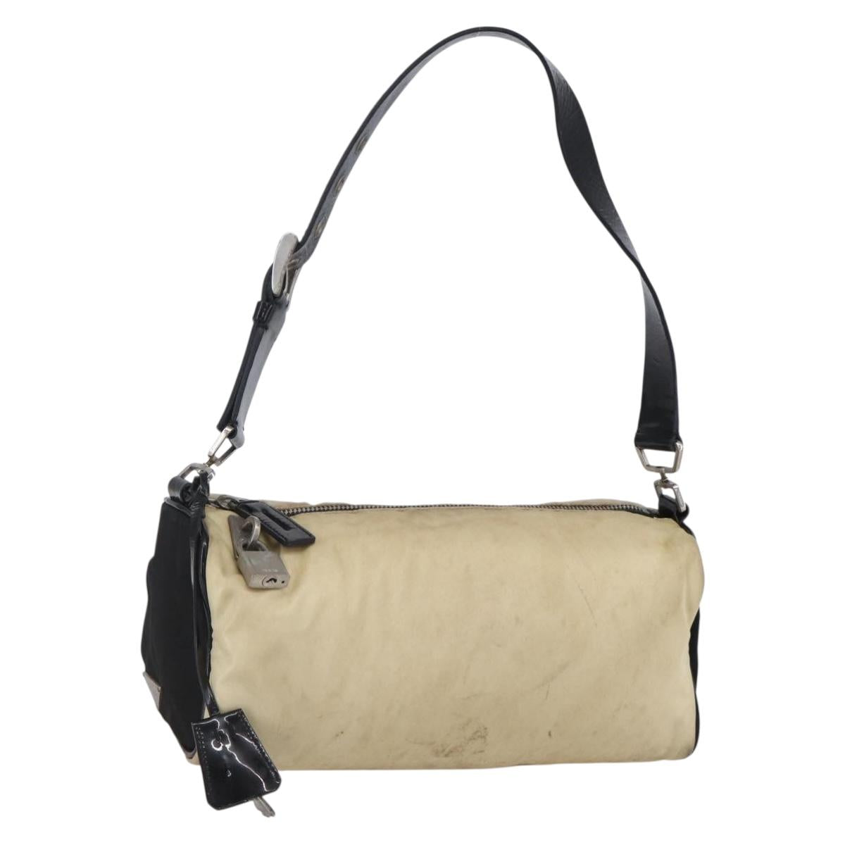 PRADA Shoulder Bag Nylon Beige Silver Auth 150411