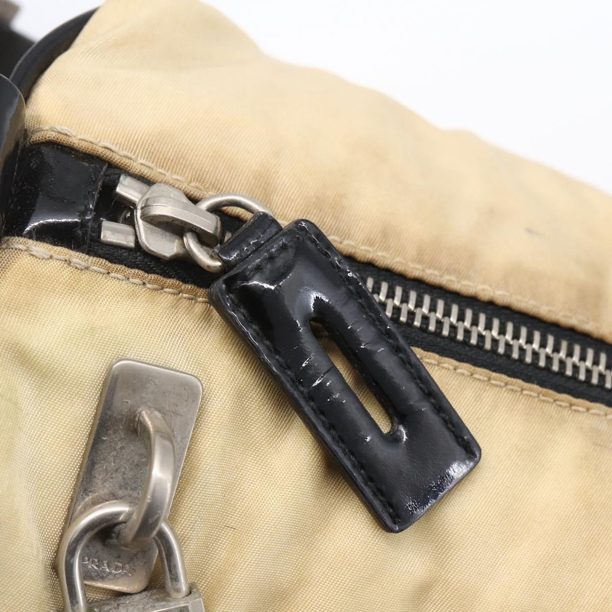 PRADA Shoulder Bag Nylon Beige Silver Auth 150411
