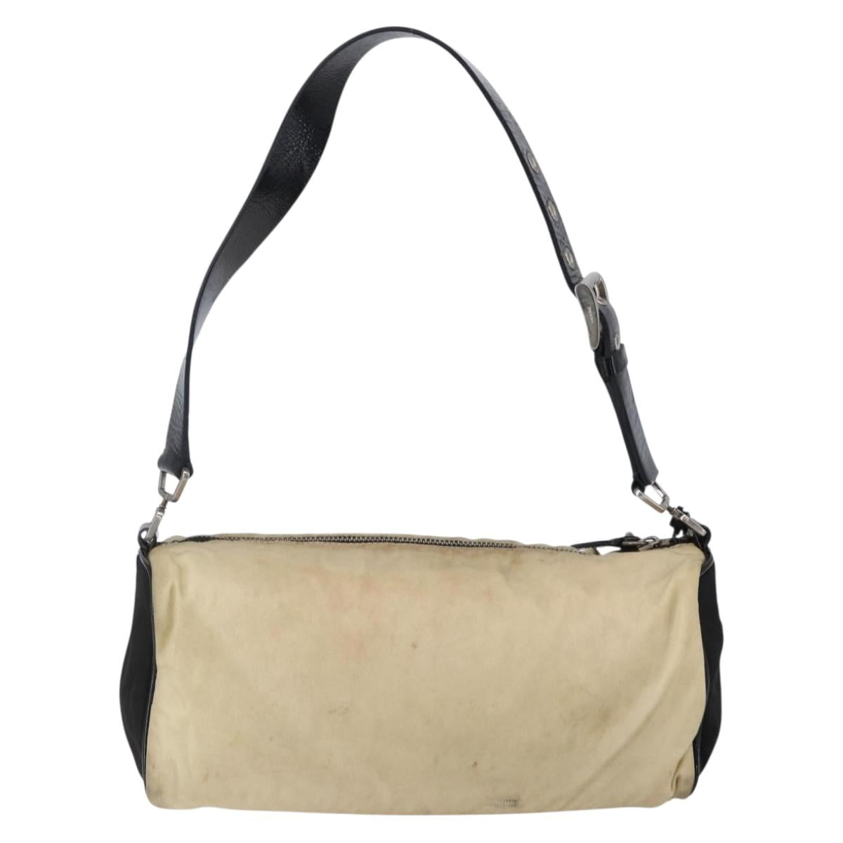 PRADA Shoulder Bag Nylon Beige Silver Auth 150411