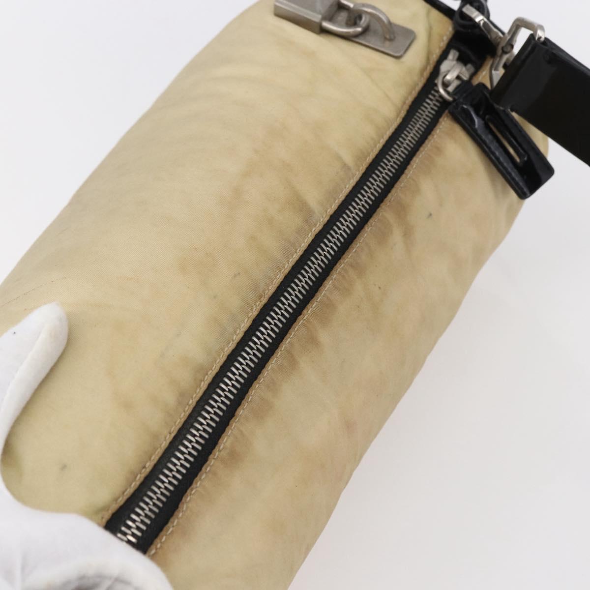 PRADA Shoulder Bag Nylon Beige Silver Auth 150411