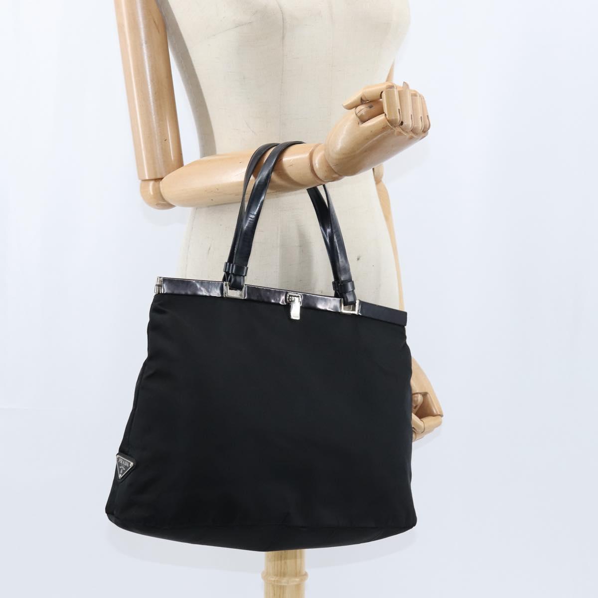 PRADA Hand Bag Nylon Black Silver Auth 150413