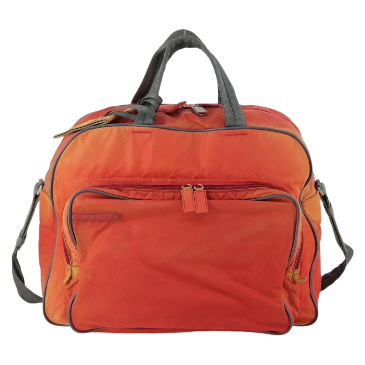 PRADA Boston Bag Nylon 2way Red Silver Auth 150415