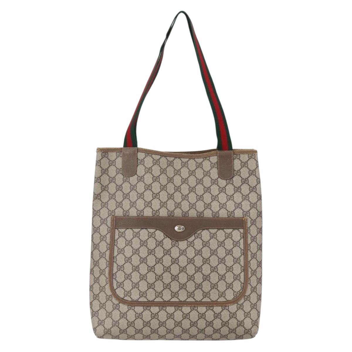 GUCCI GG Supreme Web Sherry Line Tote Bag PVC Beige Red 40 02 003 Auth 150427