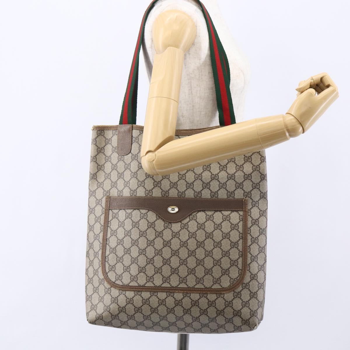 GUCCI GG Supreme Web Sherry Line Tote Bag PVC Beige Red 40 02 003 Auth 150427