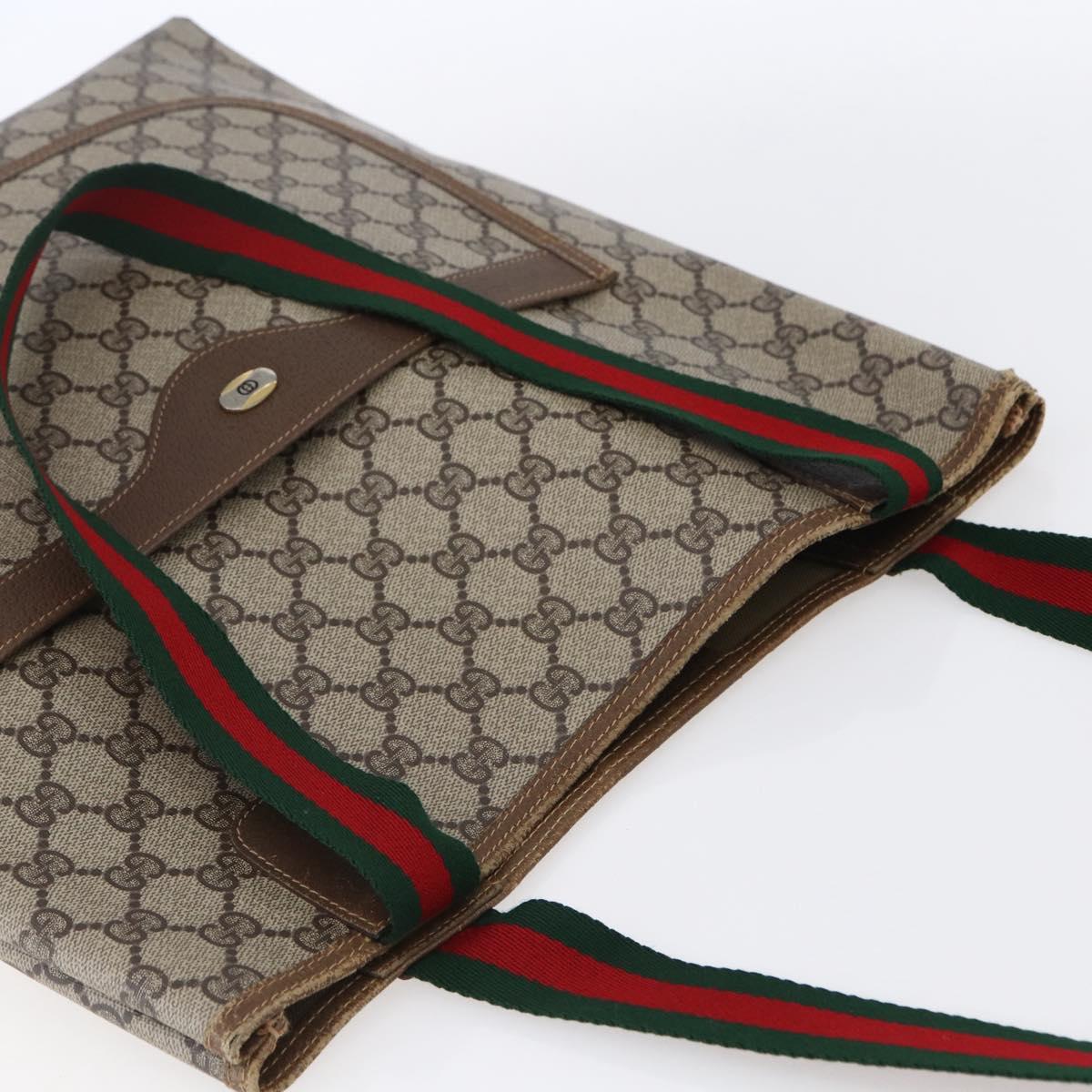GUCCI GG Supreme Web Sherry Line Tote Bag PVC Beige Red 40 02 003 Auth 150427