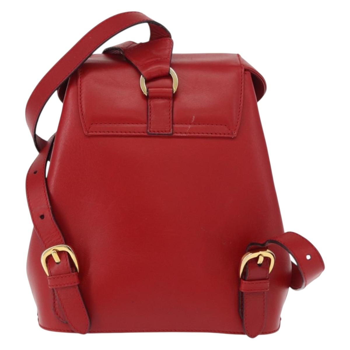 Salvatore Ferragamo Backpack Leather Red Gold Auth 150428