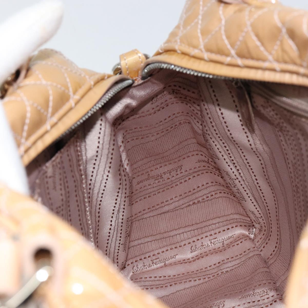 Salvatore Ferragamo Vala Hand Bag Enamel 2way Beige Silver Auth 150429