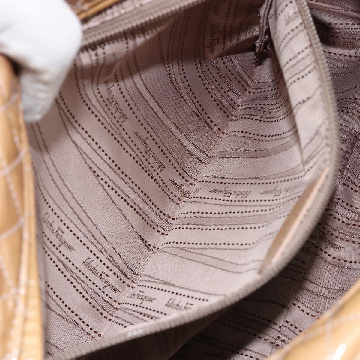 Salvatore Ferragamo Vala Hand Bag Enamel 2way Beige Silver Auth 150429