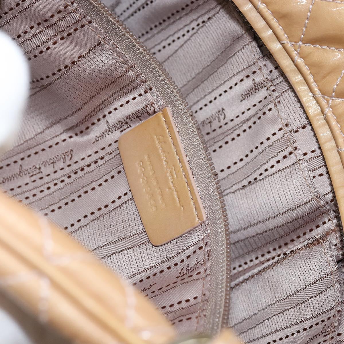 Salvatore Ferragamo Vala Hand Bag Enamel 2way Beige Silver Auth 150429