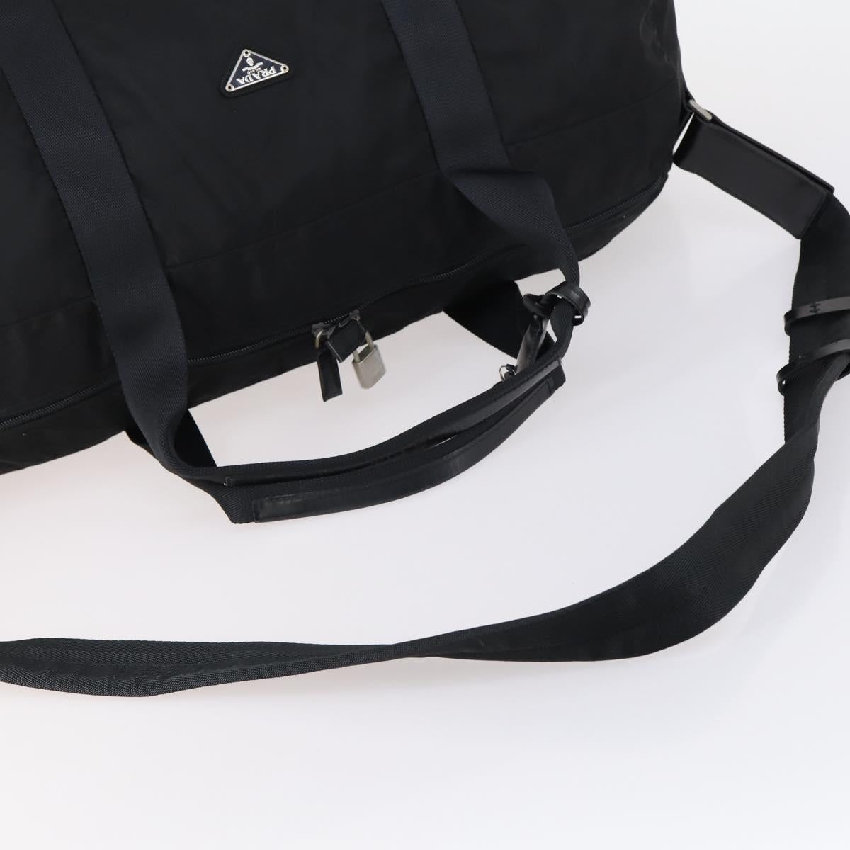 PRADA Boston Bag Nylon 2way Black Silver Auth 150432