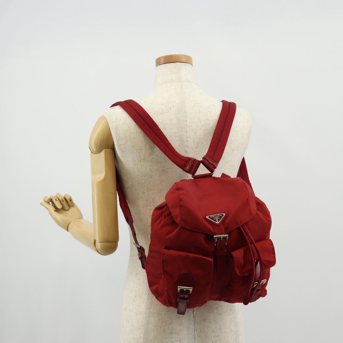 PRADA Backpack Nylon Red Silver Auth 150439V