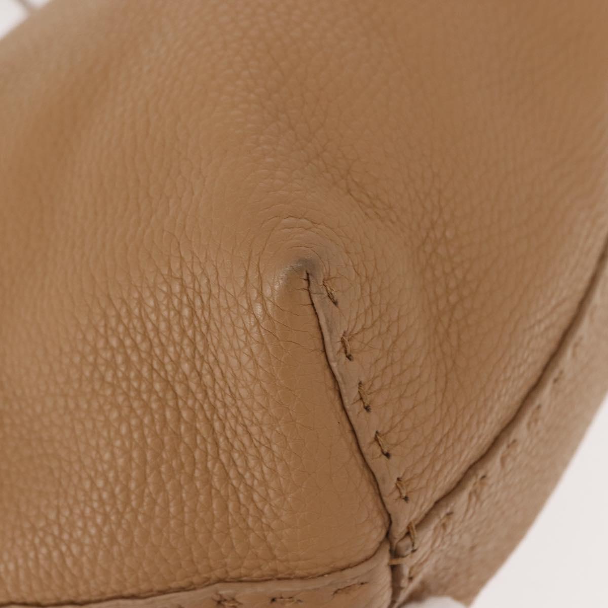 FENDI Celeria Tote Bag Leather Beige Silver Auth 150443