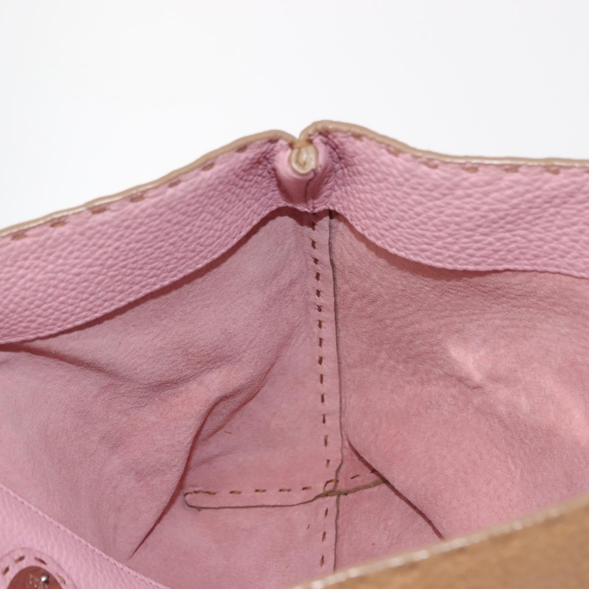 FENDI Celeria Tote Bag Leather Beige Silver Auth 150443