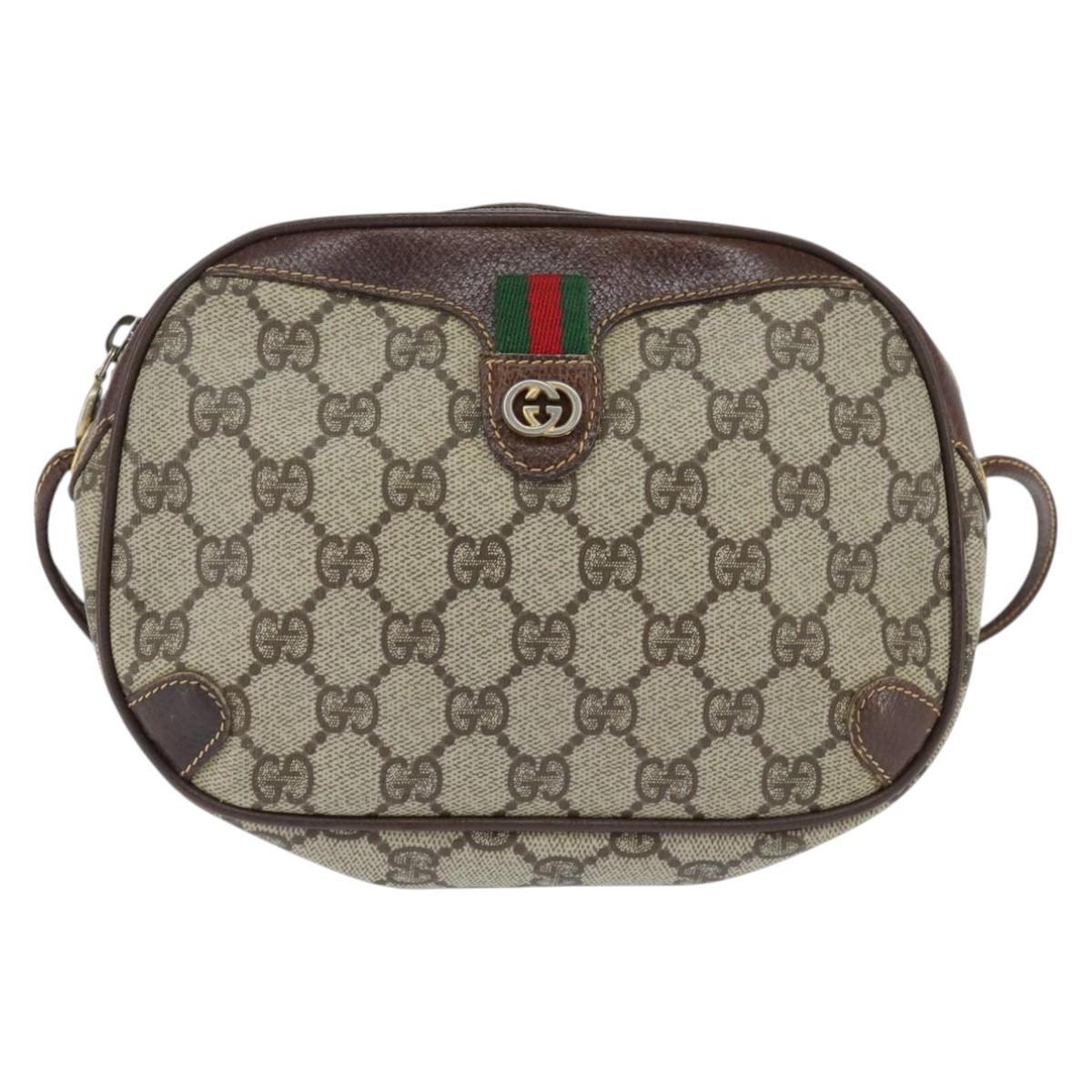 GUCCI GG Supreme Web Sherry Line Clutch Bag PVC Beige Gold 89 02 066 Auth 150444