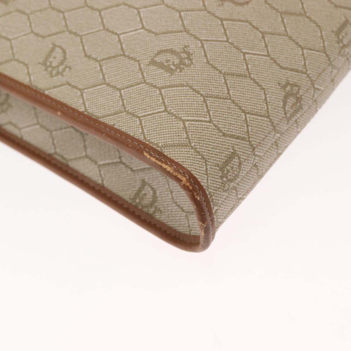 Christian Dior Honeycomb Canvas Hand Bag PVC Leather Beige Gold Auth 150446