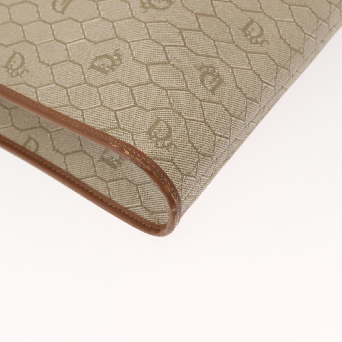 Christian Dior Honeycomb Canvas Hand Bag PVC Leather Beige Gold Auth 150446