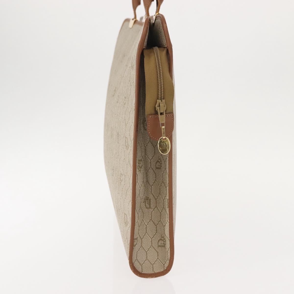 Christian Dior Honeycomb Canvas Hand Bag PVC Leather Beige Gold Auth 150446