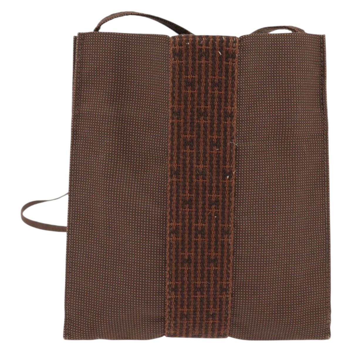 HERMES Pochette Her Line MM Shoulder Bag Canvas Brown Auth 150447