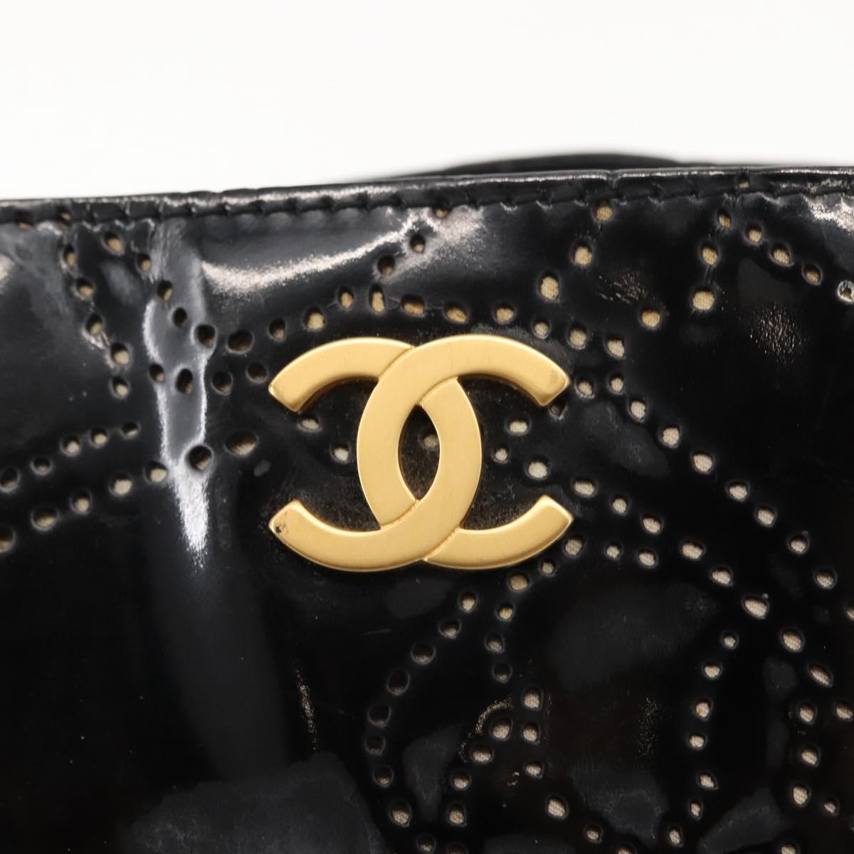 CHANEL Tote Bag Patent leather Black Gold CC Auth 150456