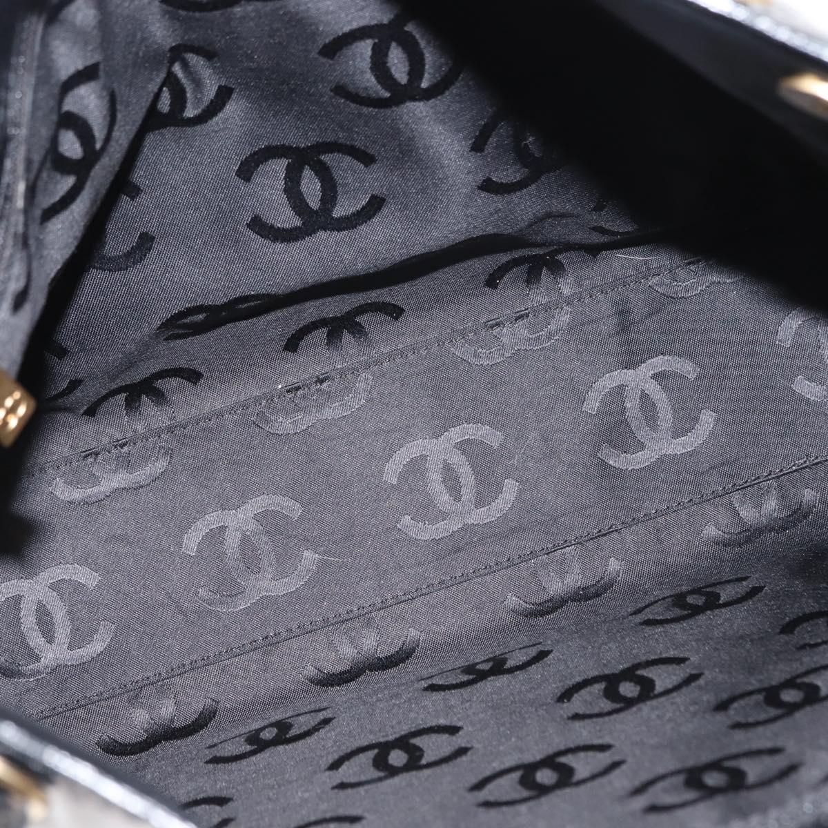 CHANEL Tote Bag Patent leather Black Gold CC Auth 150456