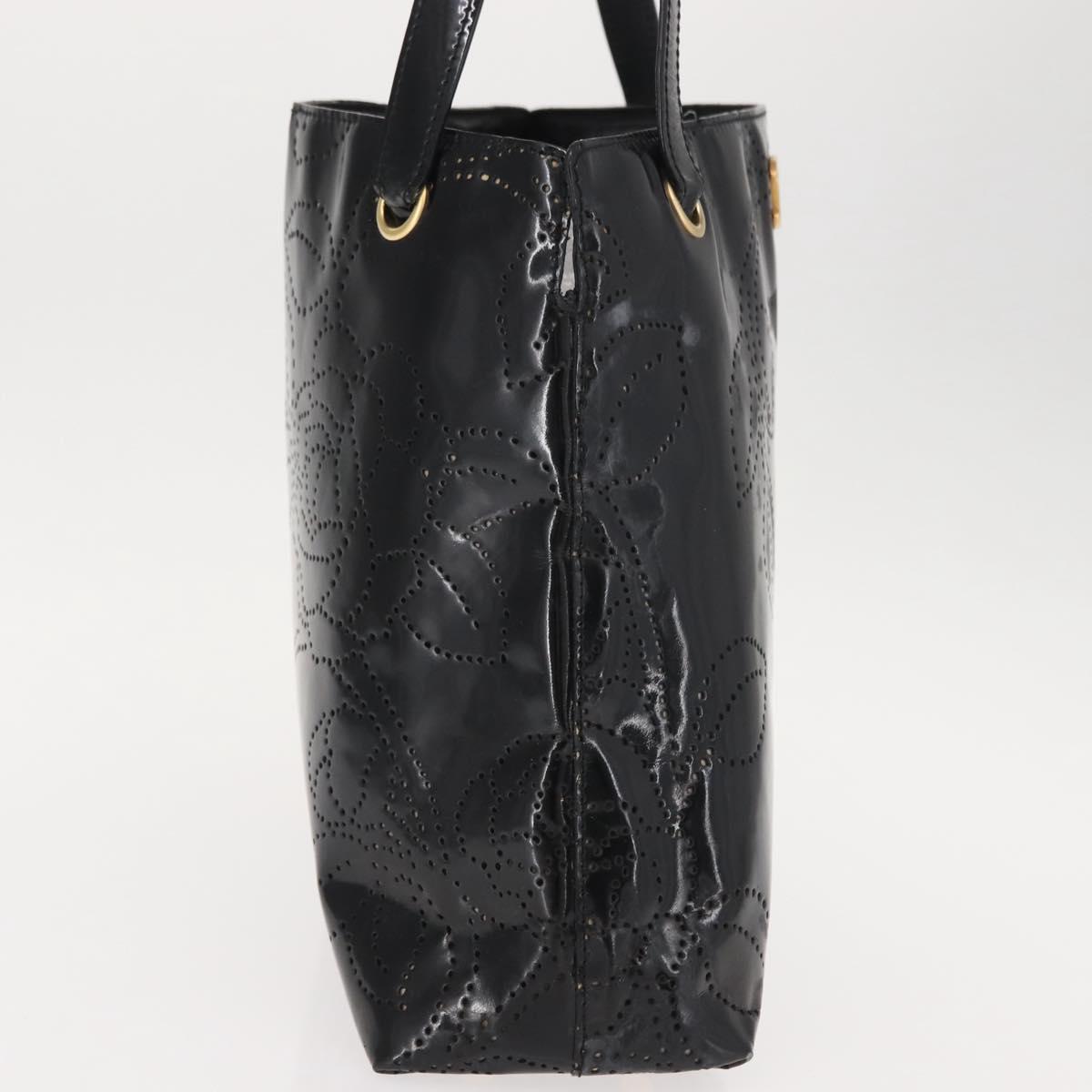 CHANEL Tote Bag Patent leather Black Gold CC Auth 150456