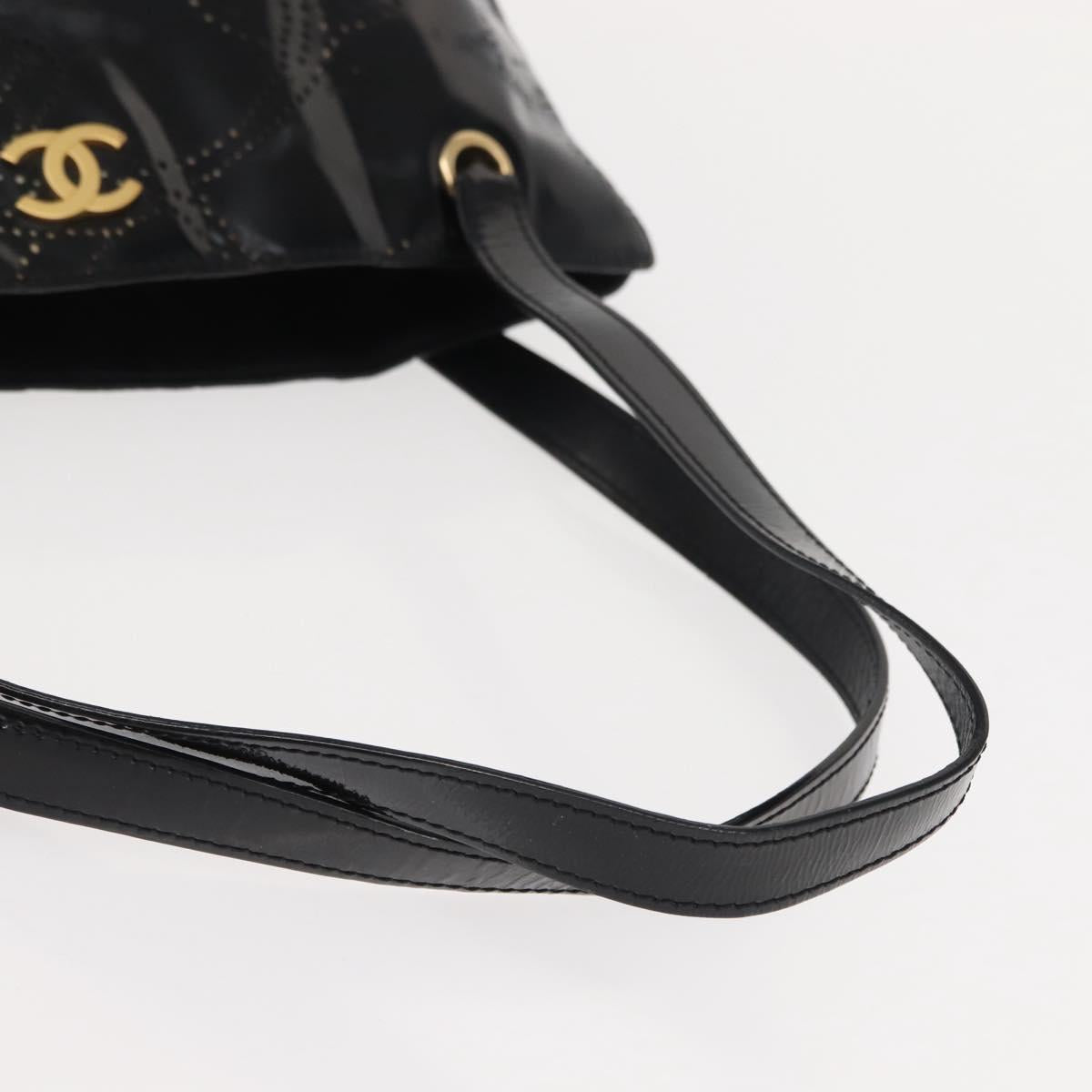 CHANEL Tote Bag Patent leather Black Gold CC Auth 150456