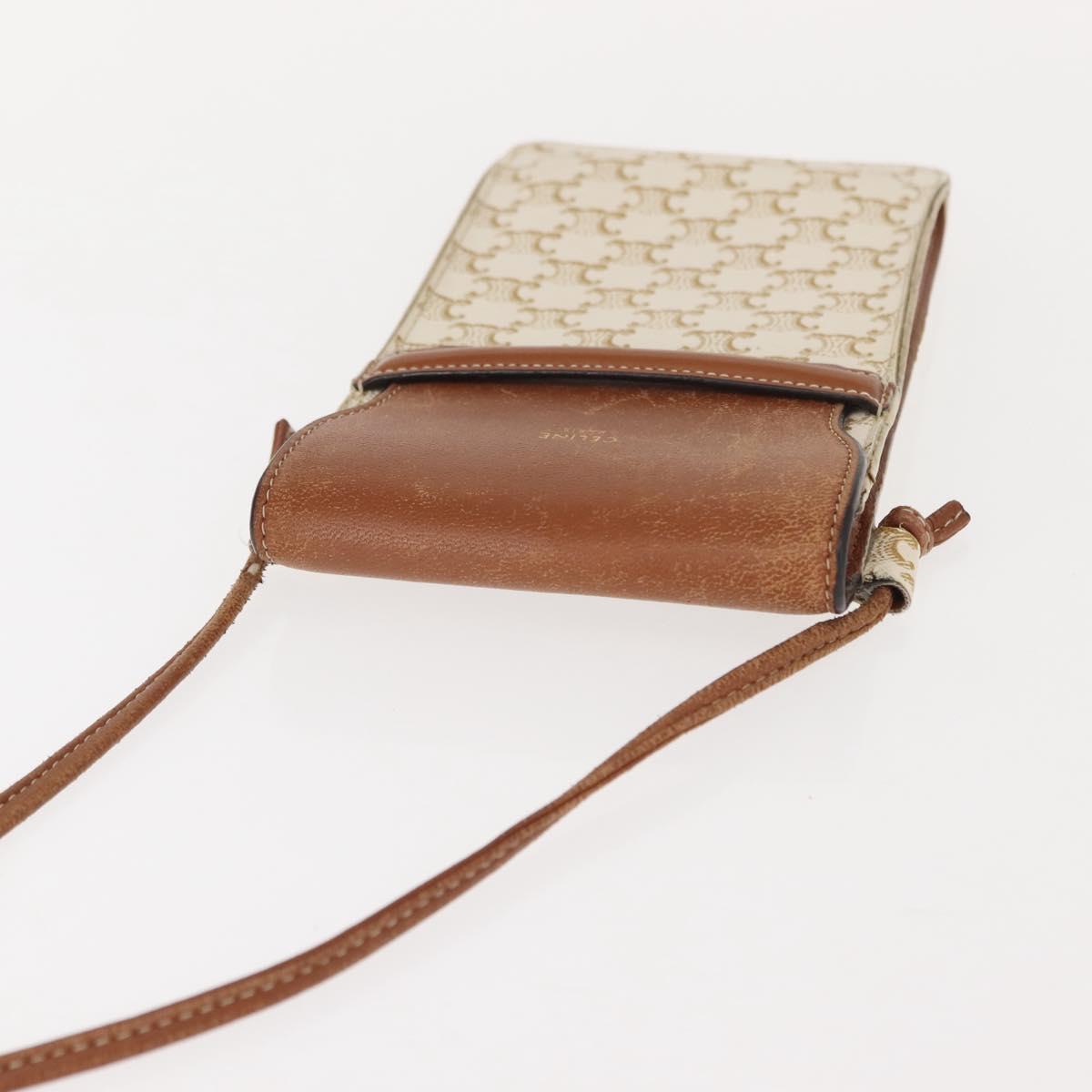 CELINE Triomphe Macadam Canvas Phone Pouch PVC Beige Auth 150473