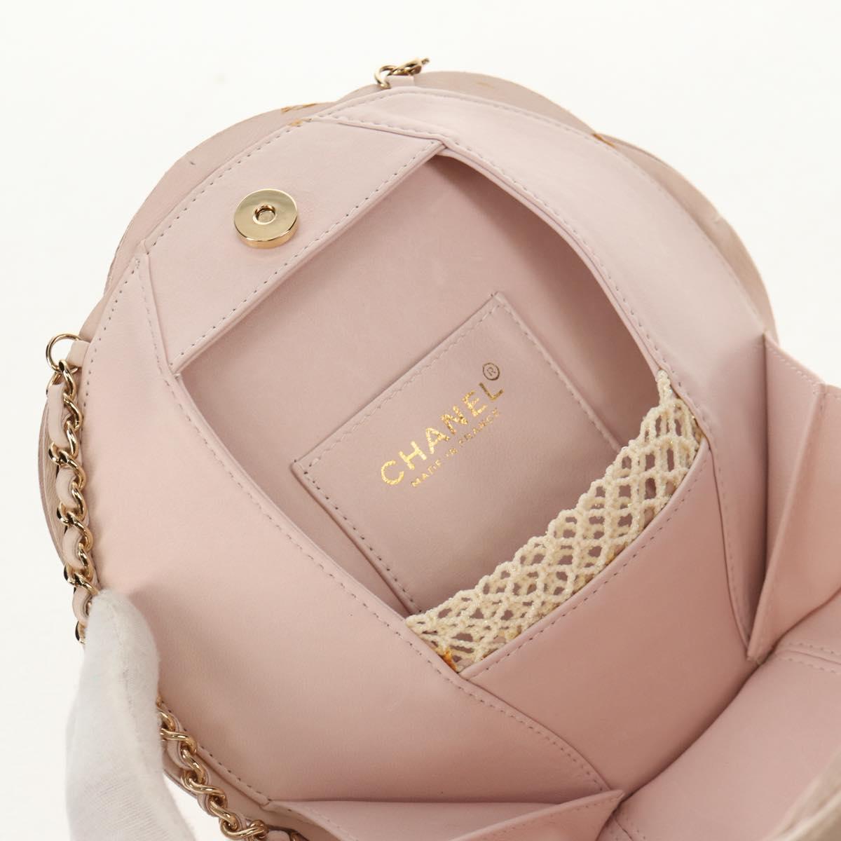 CHANEL Chain Camelia Shoulder Bag Satin Pink Gold CC Auth 150477V