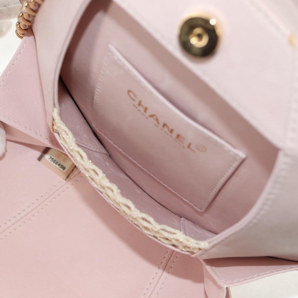 CHANEL Chain Camelia Shoulder Bag Satin Pink Gold CC Auth 150477V