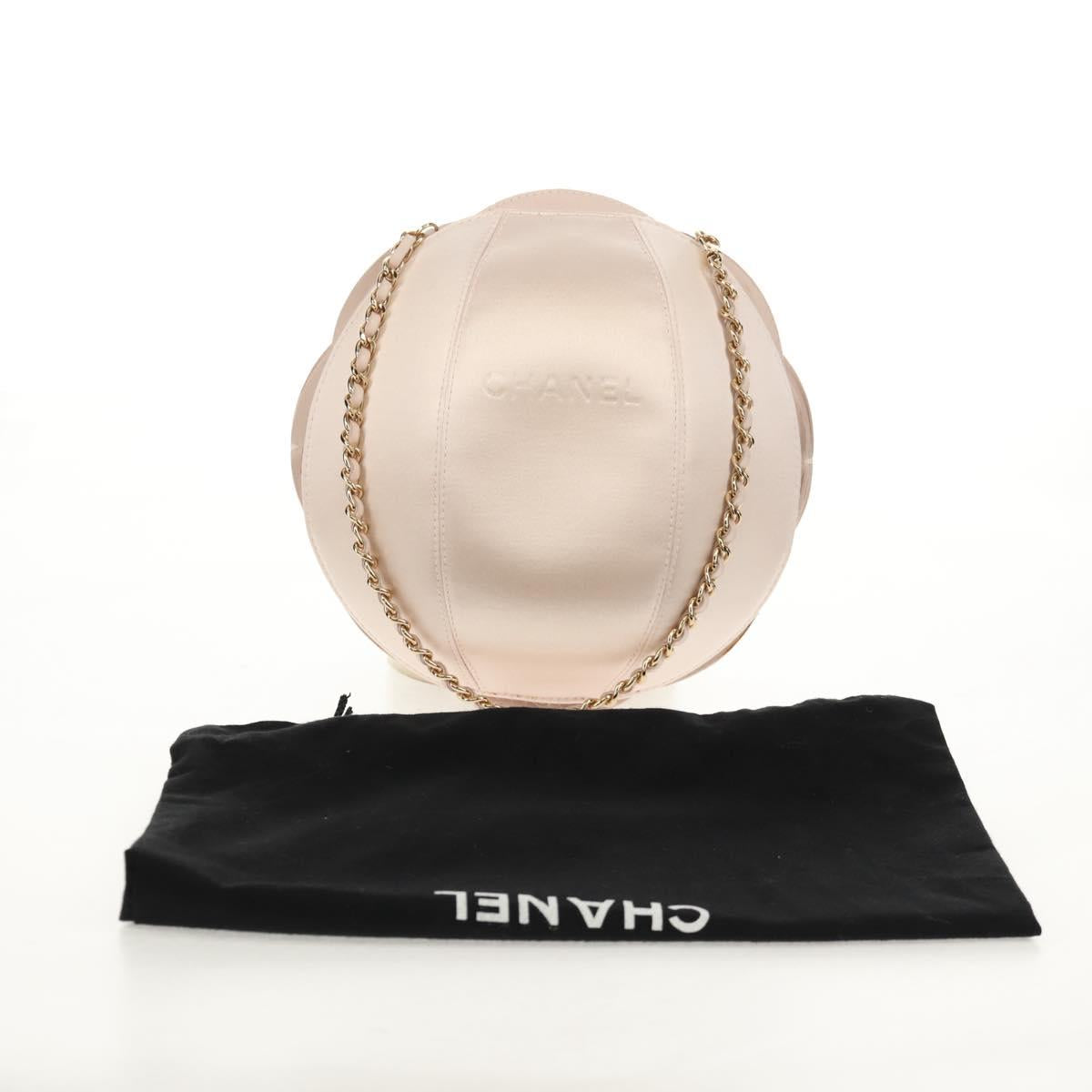 CHANEL Chain Camelia Shoulder Bag Satin Pink Gold CC Auth 150477V