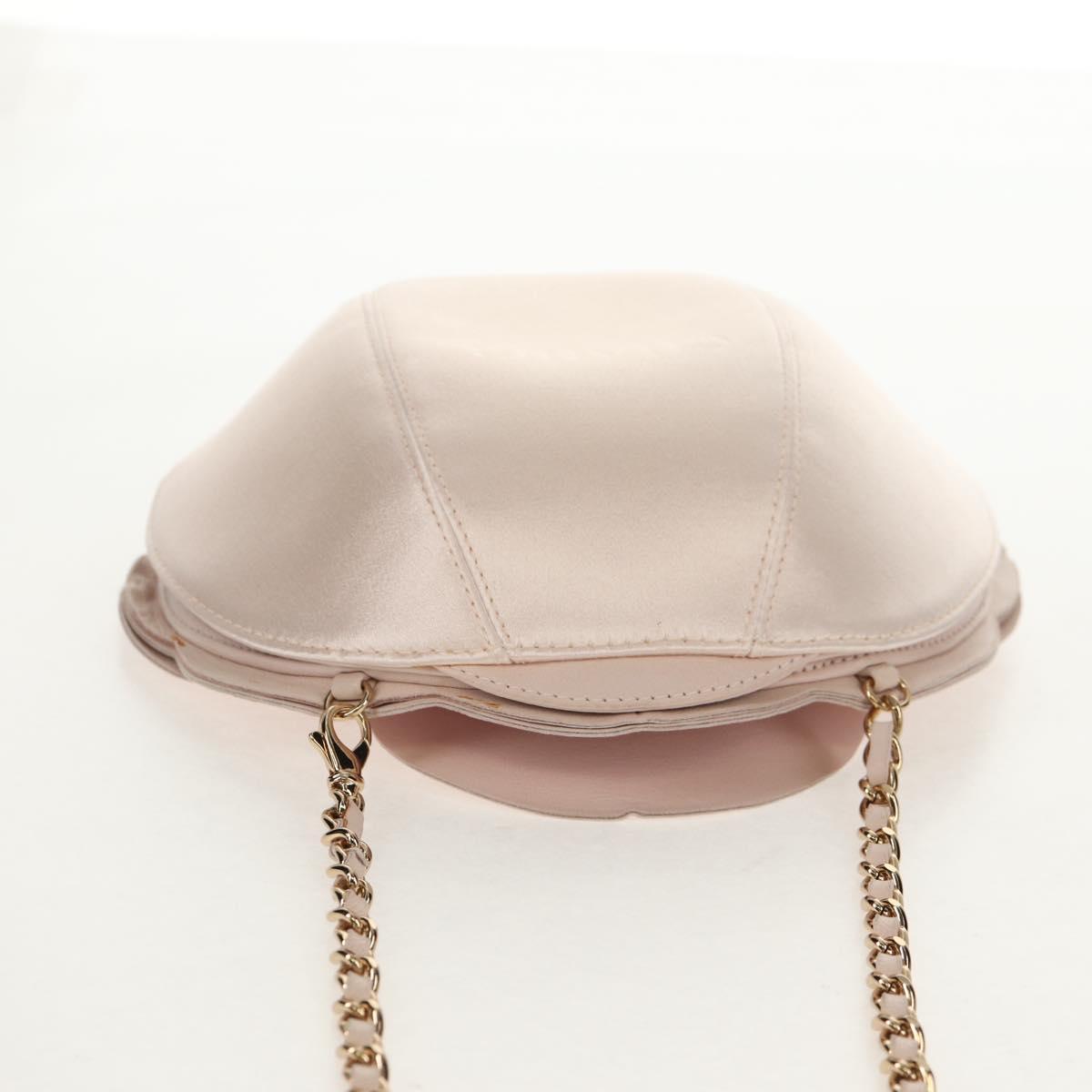 CHANEL Chain Camelia Shoulder Bag Satin Pink Gold CC Auth 150477V