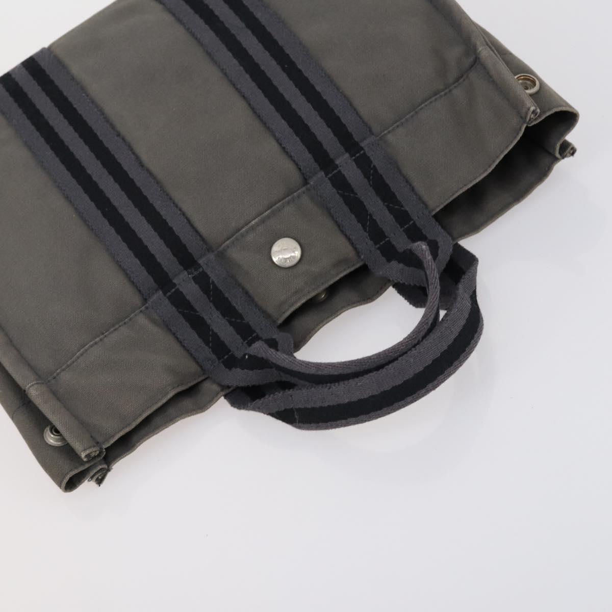 HERMES Fourre Tout Hand Bag Canvas 2 Set Gray Auth 150478