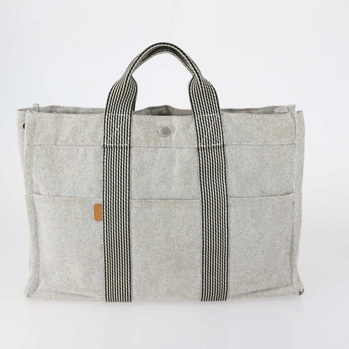 HERMES Fourre Tout Hand Bag Canvas 2 Set Gray Auth 150478
