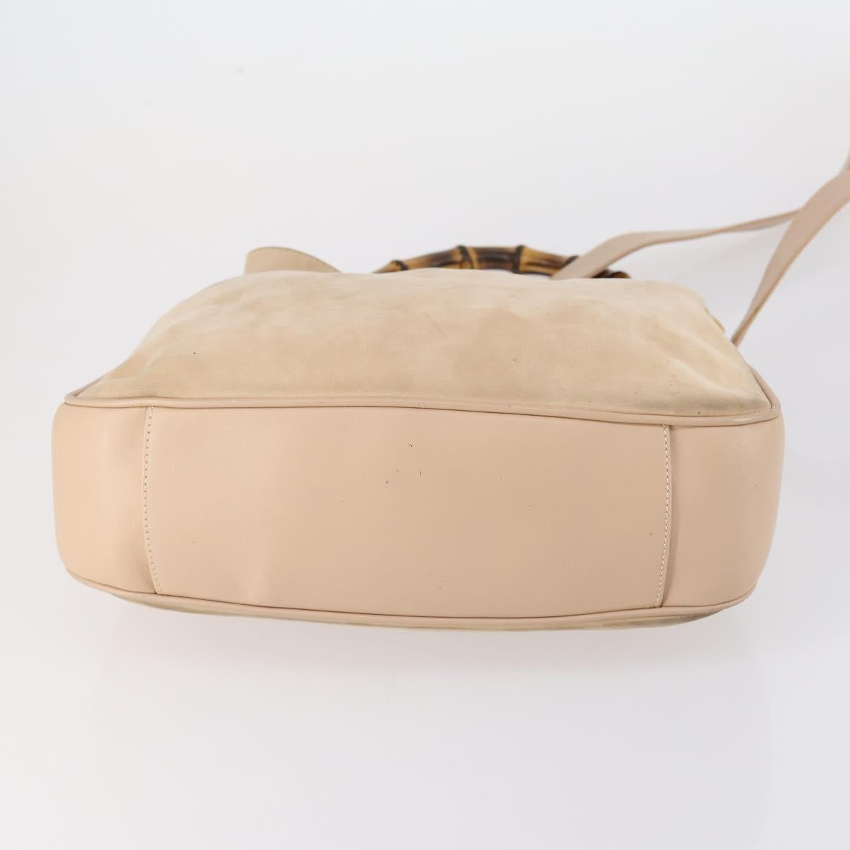 GUCCI Bamboo Hand Bag Leather 2way Beige Gold 001 1014 1638 Auth 150479