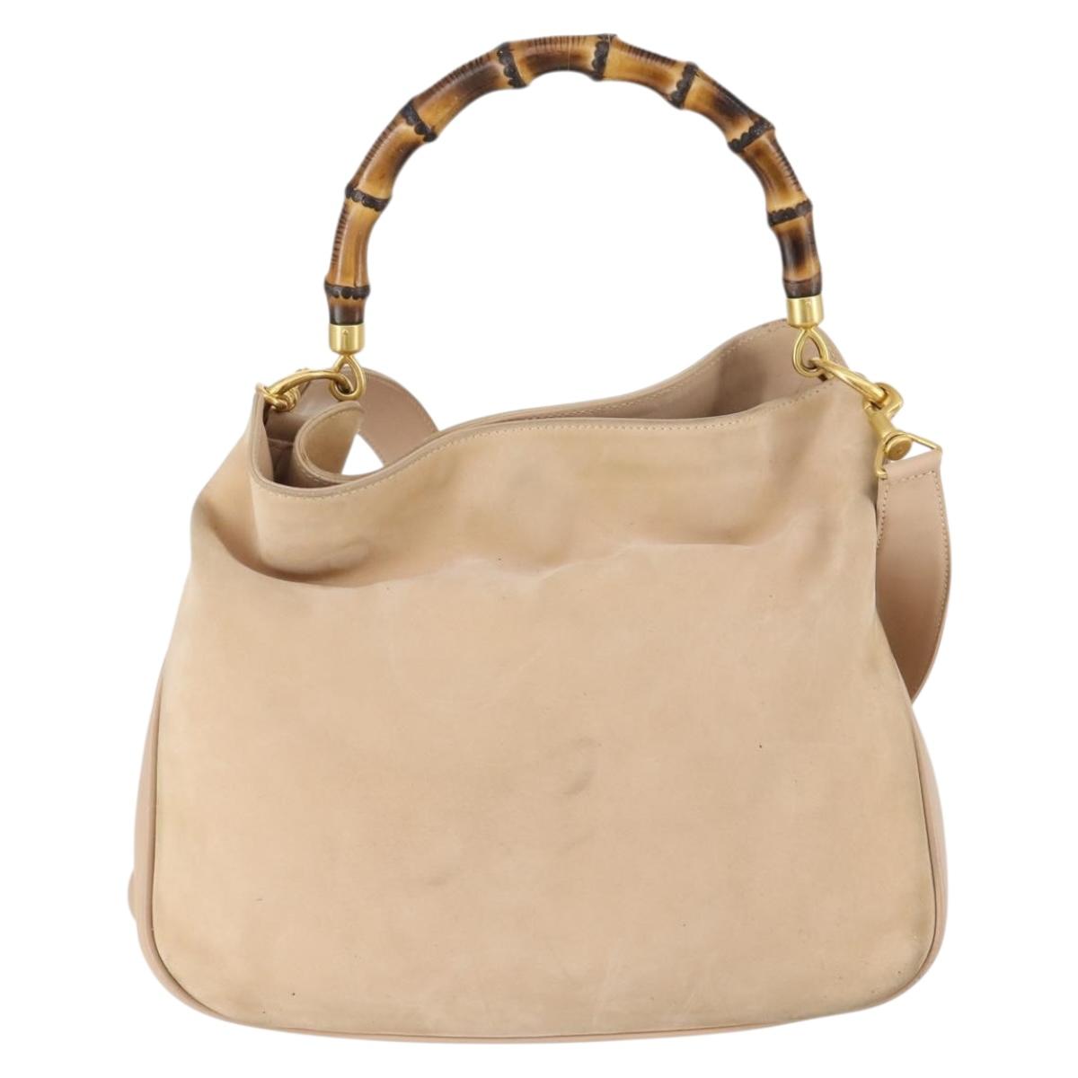 GUCCI Bamboo Hand Bag Leather 2way Beige Gold 001 1014 1638 Auth 150479