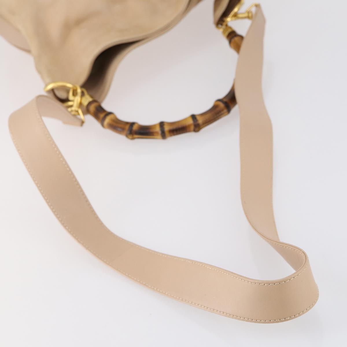 GUCCI Bamboo Hand Bag Leather 2way Beige Gold 001 1014 1638 Auth 150479