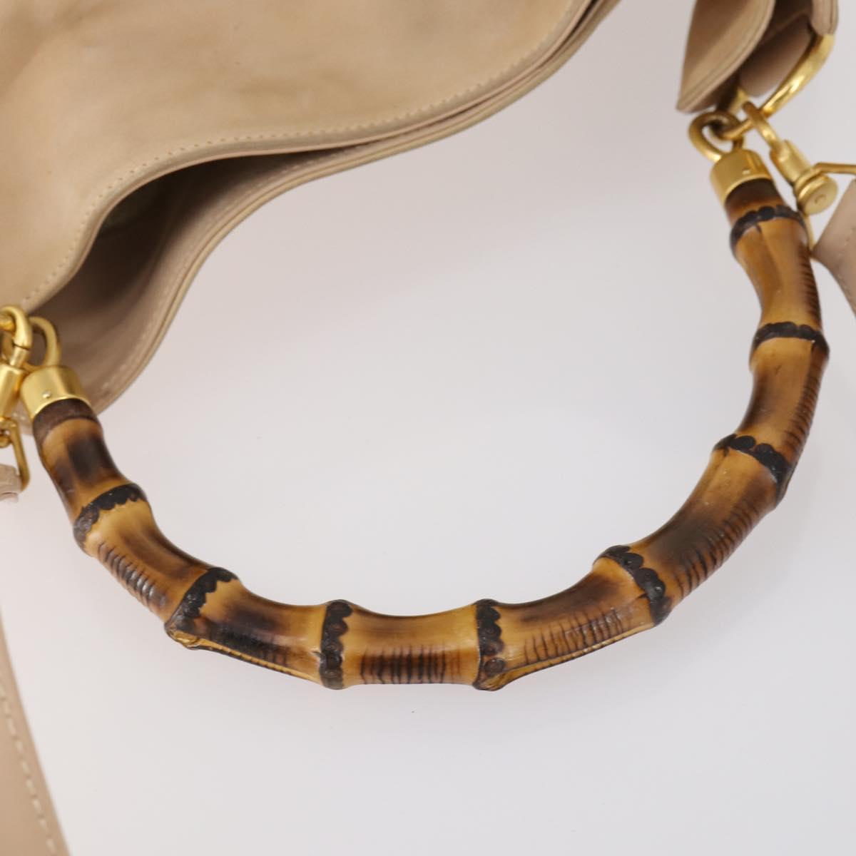 GUCCI Bamboo Hand Bag Leather 2way Beige Gold 001 1014 1638 Auth 150479