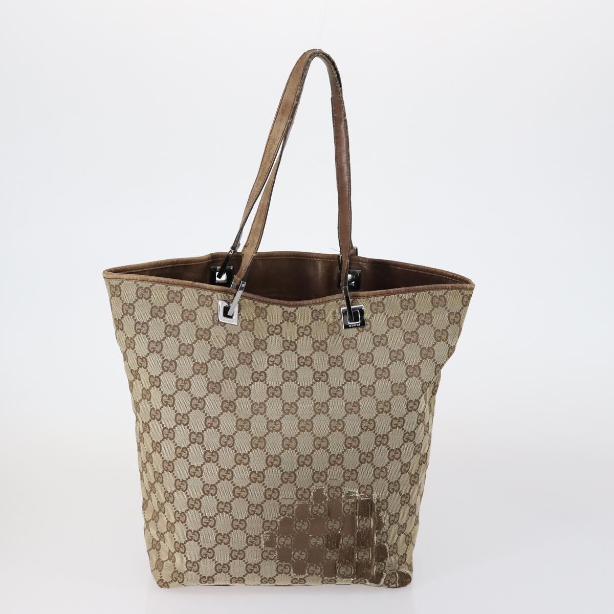 GUCCI GG Canvas Shoulder Bag Leather 3 Set Beige Black Auth 150481