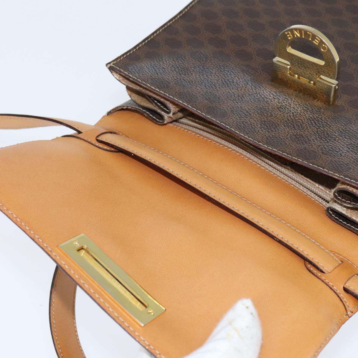 CELINE Macadam Canvas Hand Bag PVC Leather 2way Brown Gold Auth 150512