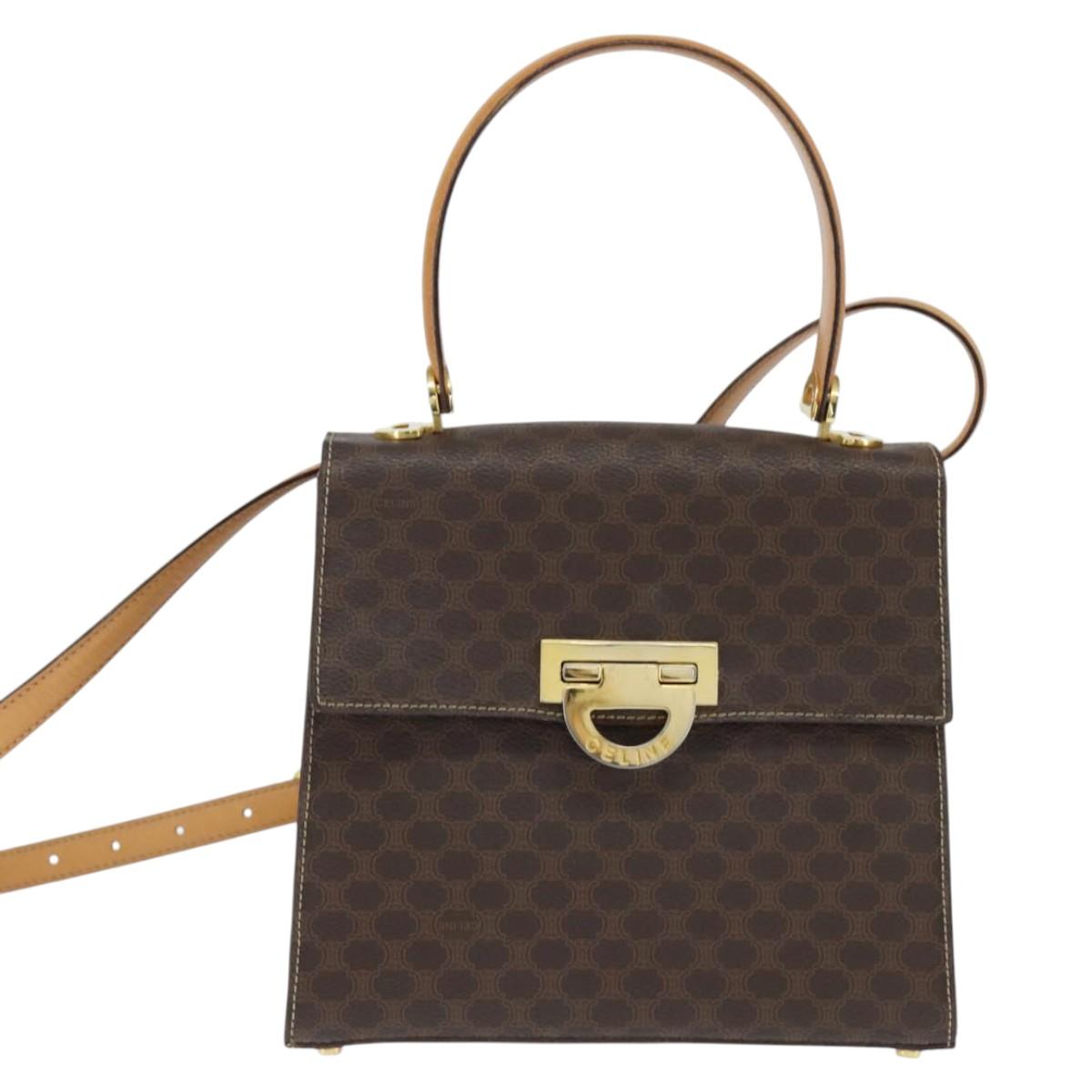 CELINE Macadam Canvas Hand Bag PVC Leather 2way Brown Gold Auth 150512