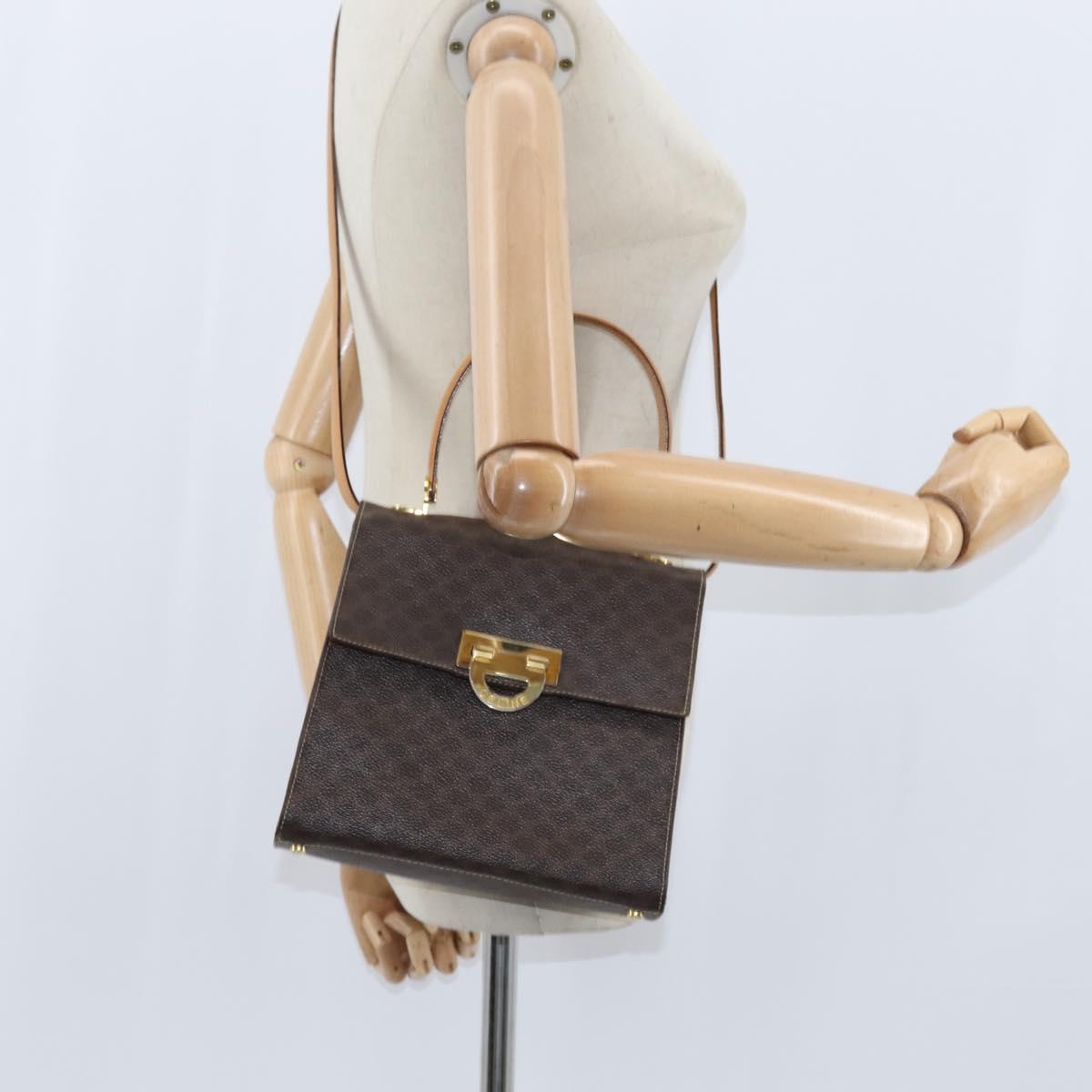 CELINE Macadam Canvas Hand Bag PVC Leather 2way Brown Gold Auth 150512